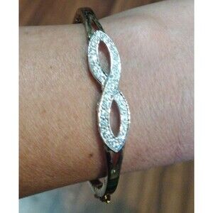 Gold Plated Natural Diamond Pave Infiniti Bangle Bracelet 7"
